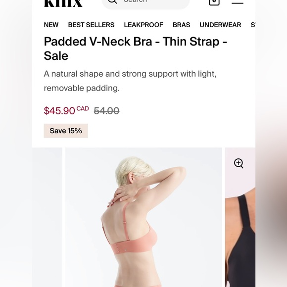 Brand new Knix wireless v-neck thin strap padded bra - size 6 peach - Picture 4 of 14